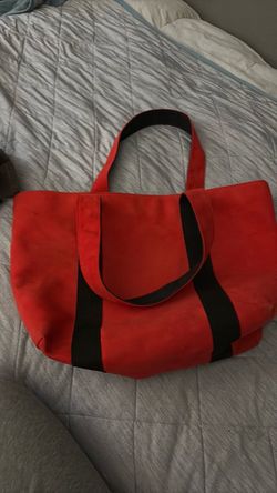 Michael Kors Red Canvas Tote Bag with Black Strap