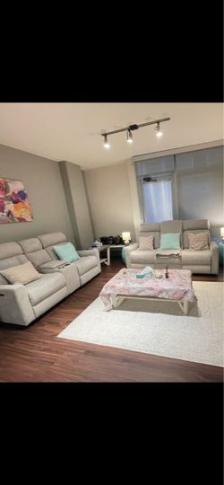 Living Spaces Paige 2-Piece Power Reclining Sofa – Mint Condition