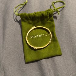 Tory Burch Classic Logo Hinge Bangle Bracelet Gold