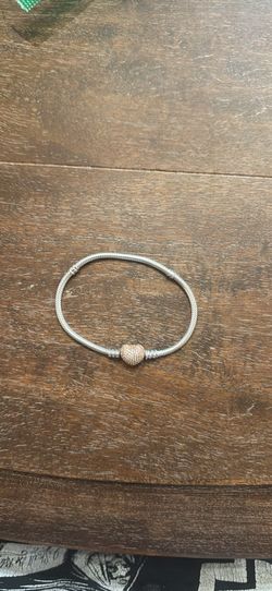 Pandora Moments Pave Heart Clasp Snake Chain bracelet Pandora, Sterling Silver, 14k rose gold plating