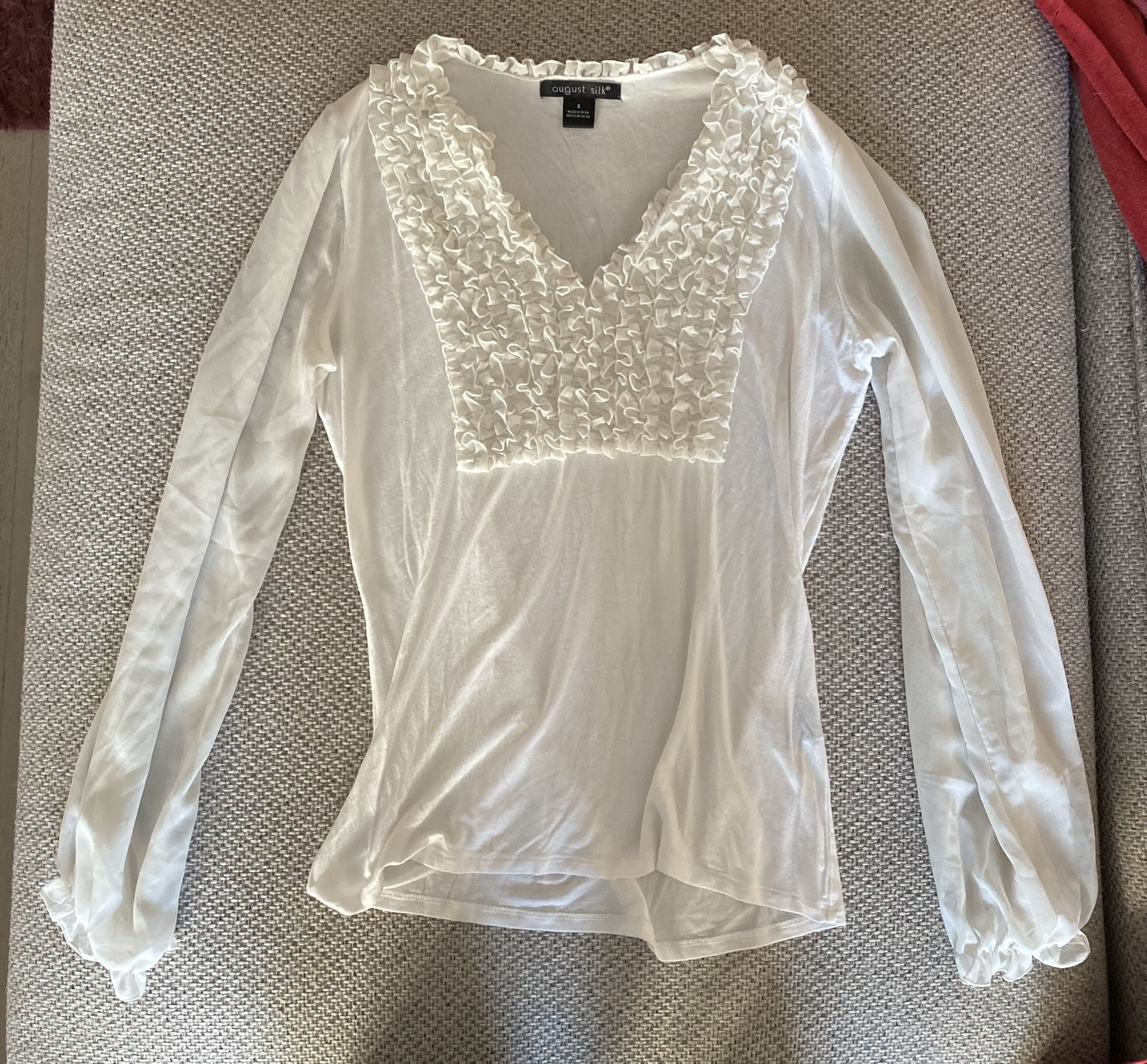 August Silk White Ruffled Blouse