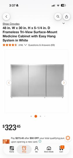 Shop Croydex 48 in. W × 30 in. H x 5-1/4 in. D Frameless Tri-View Surface-Mount Medicine Cabinet with Easy Hang System in White