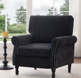 Oversized Accent Chair for Living Room, Chenille Fabric Upholstered Arm Chair, Black
