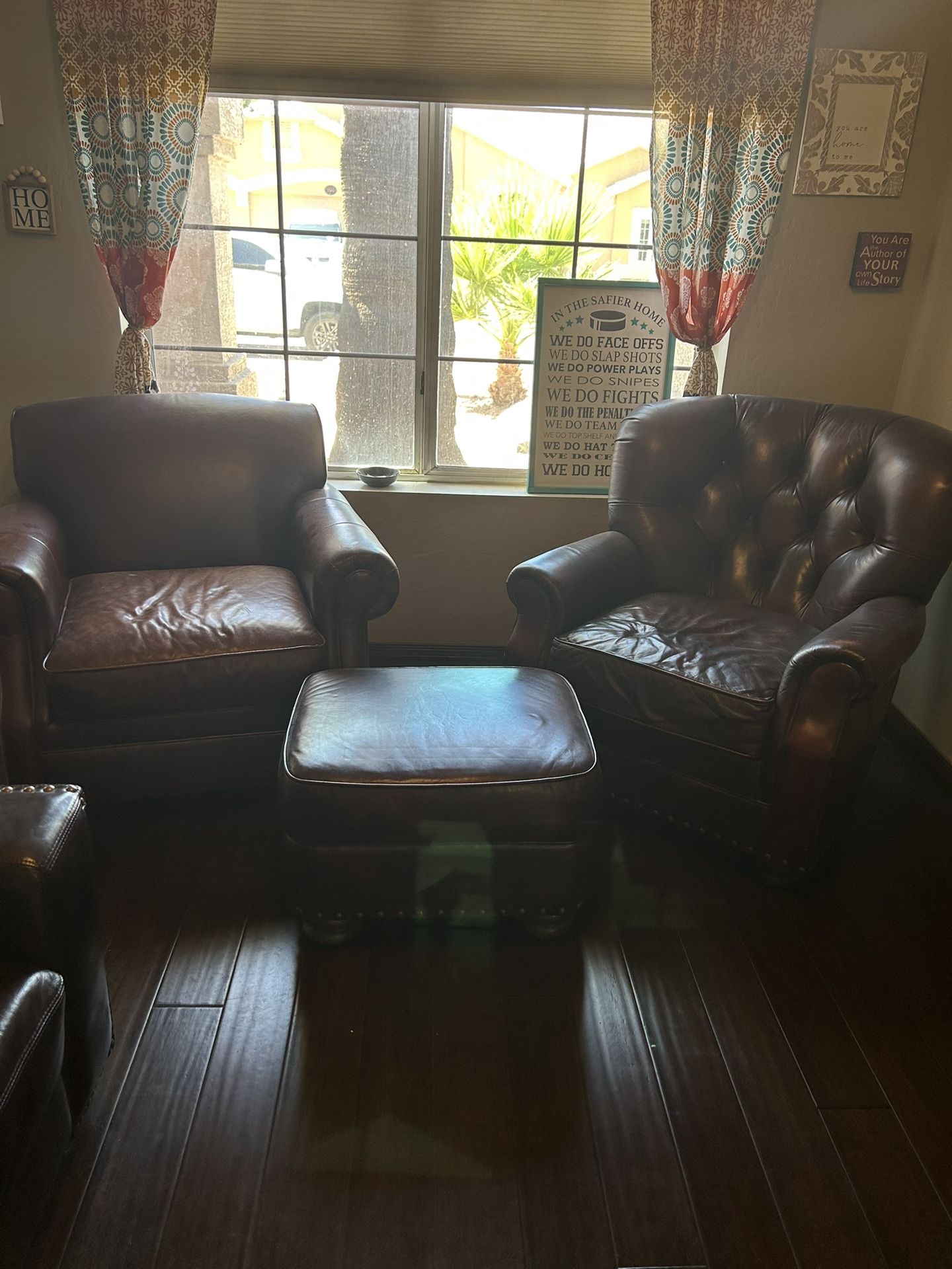 Oversized Brown Leather Chairs With Ottoman