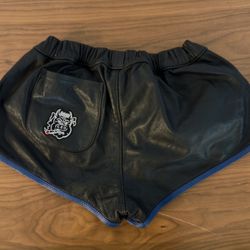 ROUGH TRADE GEAR - LEATHER SHORTS w/ embroidered back pocket. Size Medium 