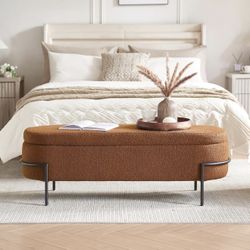 Modern Upholstered Storage Ottoman Bench — Hidden Storage & Metal Legs