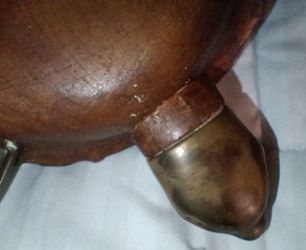 Mid-Century Italian Sarreid LTD Hand Carved Wood Turtle BrassTrim Figurine 