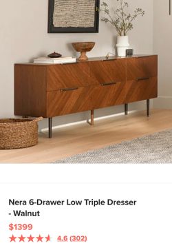 Article Nera 6-Drawer Low Triple Dresser - Walnut