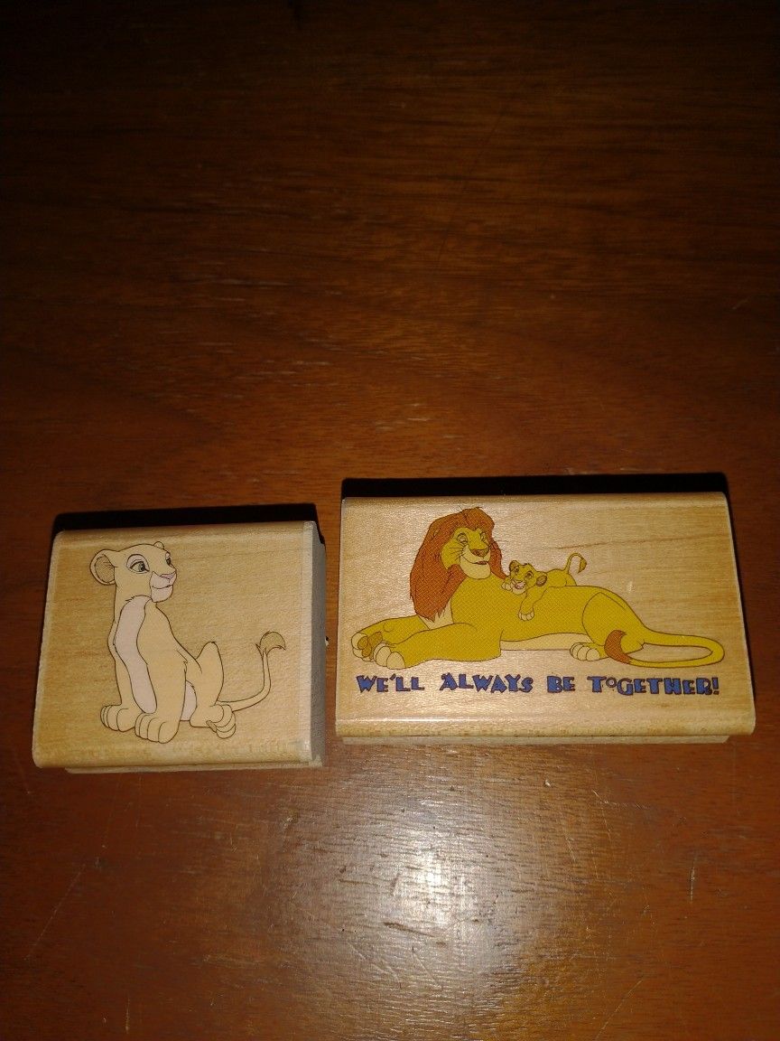 2 Disney Lion King rubber stampers "young Nala" & mufasa & Simba "we'll always be together"