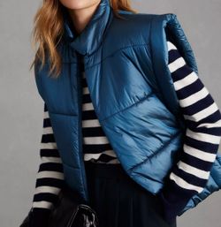 Side-Tie Puffer Vest Anthropologie Glossy metallic teal one-size lightweight