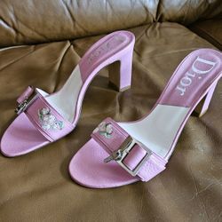 Women's Italy's Christian Dior Pink Leather Designer Sandals Heels Size 6 US