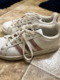 Adidas Cloudfoam White Pink Stripe Sneakers