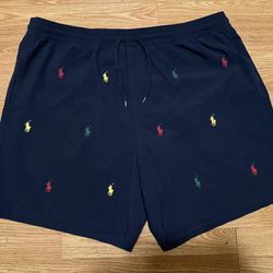 Polo Ralph Lauren Men's Multi-Pony Swimsuit - Navy with Rainbow ponies Size 1XB.