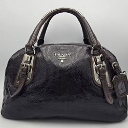 Prada Vernice Sfumata Mirtillo Satchel BL0536 Patent Leather Bag w/ Auth Card