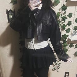 Cropped Black Leather Jacket (shipping This Only)