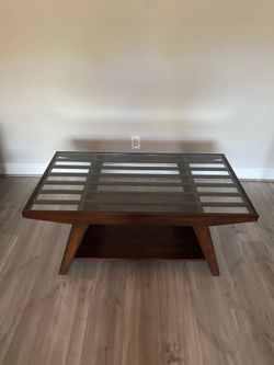 Dark Wood Glass Coffee Table 28x48x19”