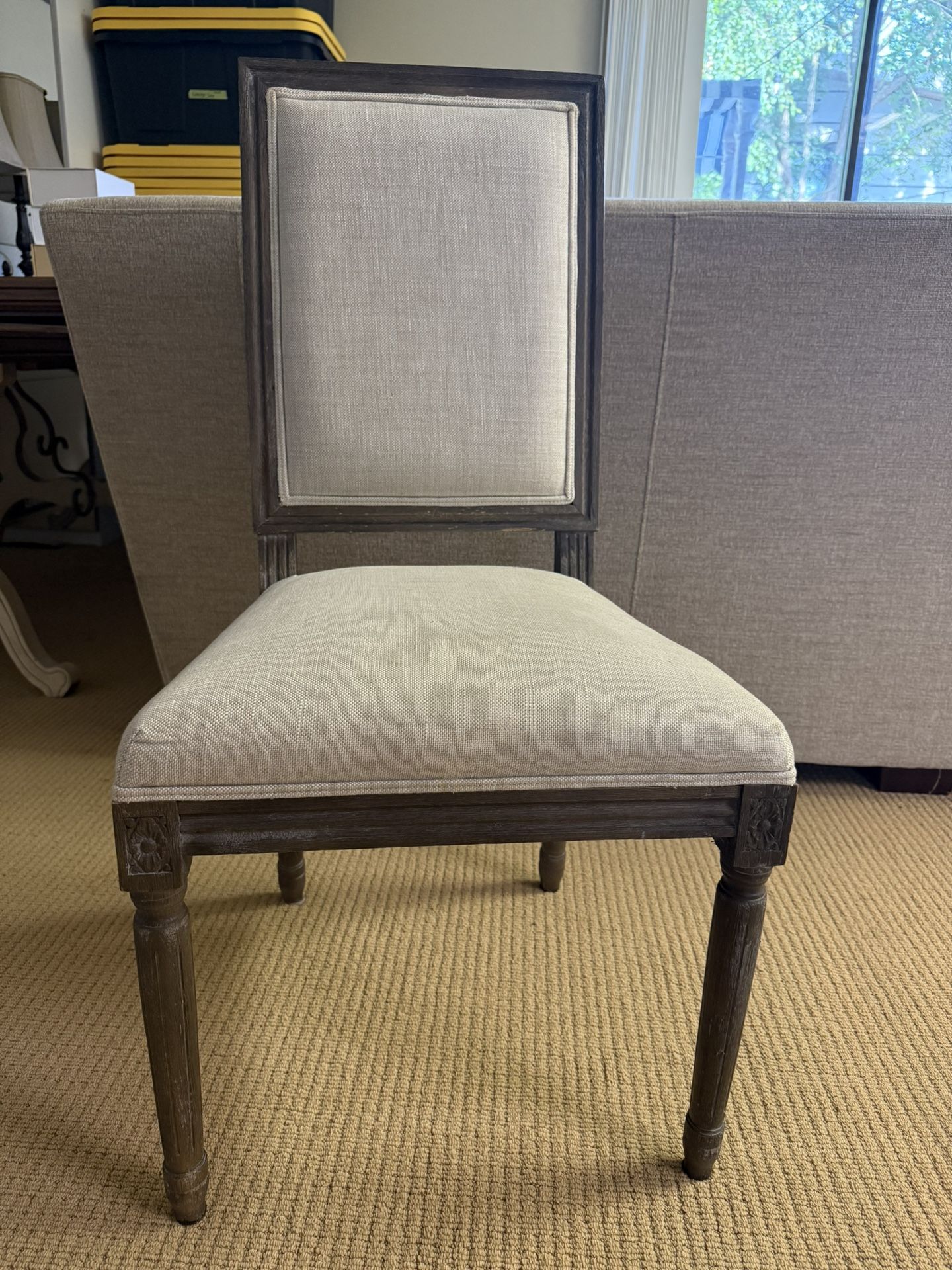 Restoration Hardware vintage French Square Back Dining chair - Belgian linen sand color with Brown Oak finish