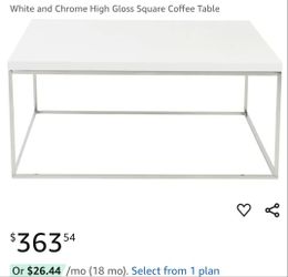 White and Chrome High Gloss Square Coffee Table