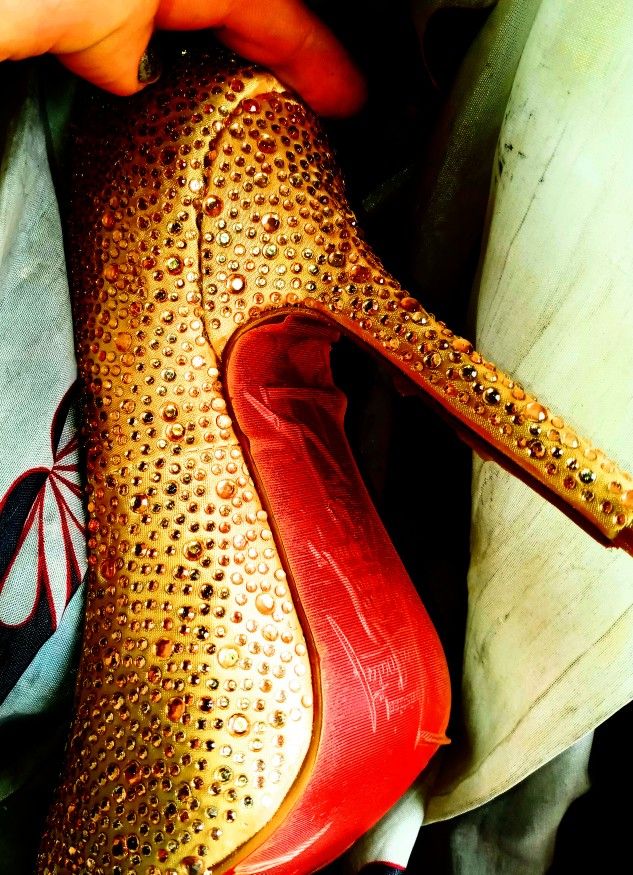 Christian Louboutin Red-Soled Sparkly Gold Stilettos