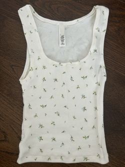 Skims white and green floral print tank top