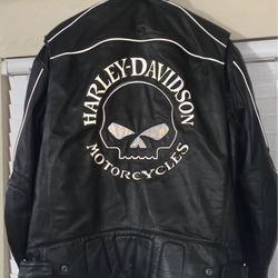 XL Harley Davidson Padded Willie G Reflective Skull Leather Jacket With Liner 