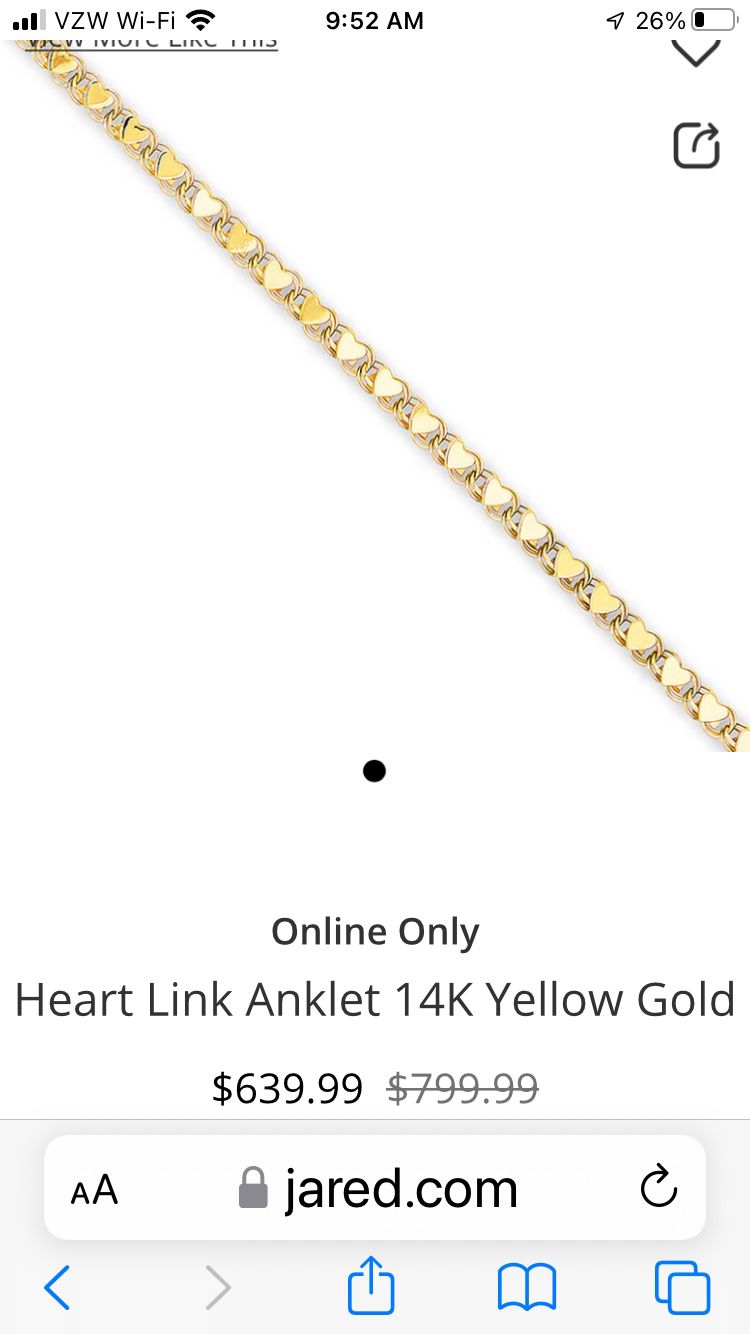 14 k Gold Heart Anklet 