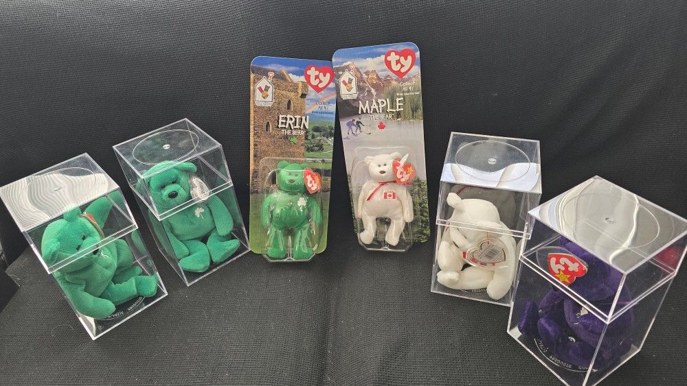 Vtg.  Ty Beanie Babies Lot Of 6, 2 MINI MCD. ALSO 2 ERIN'S PRINCESS DIANA & 1 MAPLE NEW
