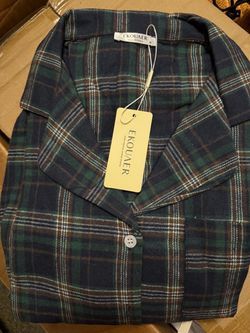 Ekouaer Plaid Flannel Pajama Top Size and bottoms M