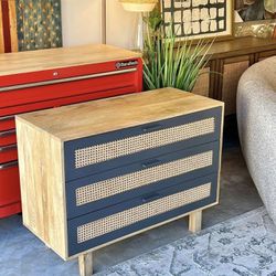 New Open Box West Elm 3-Drawer Accent Storage Chest Bedroom Dresser Cabinet Nightstand 100% Solid Mango Wood Made in India (Retails for $1,000–$1,500)