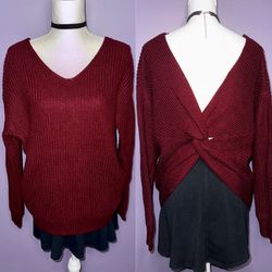 Boutique Burgundy Knotted Open Back Sweater