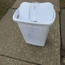 White Plastic Laundry Basket with Wheels