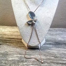 Merdia Long Chain Necklace Butterfly Pendant Sweater Necklace with Synthetic Created Crystals 