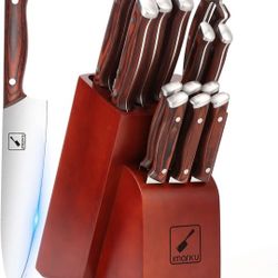 imarku Japanese Knife Set, 16 Piece Professional Kitchen Knife Set with Block, Chef Knife Set with Knife Bar, High Carbon Steel German Kitchen Knife S