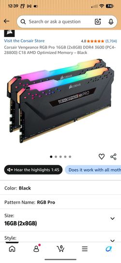 Corsair Vengeance RGB Pro 16GB DDR4 3600 RAM Kit