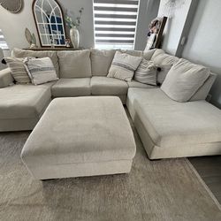 Ashley Furniture Cambri 2-Piece Sectional Sofa with Storage Ottoman– Light Beige