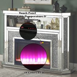Glam mirrored fireplace faux Crystal inlay ambient lighting brand new in box firm price $799