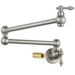 Wall Mounted Pot Filler with 2-Handles Double Joint Swing Arm in Brushed Nickel