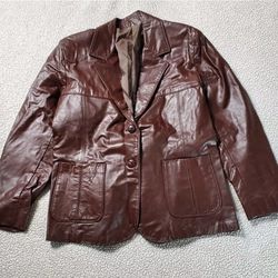 Vintage 1970s Sears The Leather Shop Brown  Leather Jacket Women Size 16 Reg