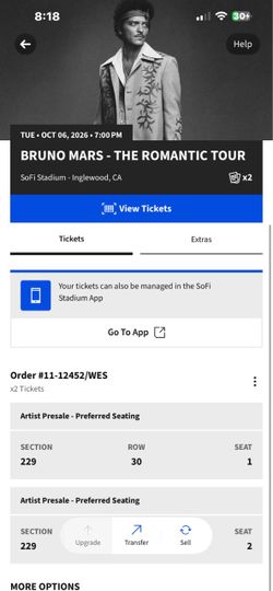 2x bruno mars tickets