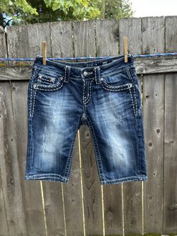 MISS ME LOW RISE SPARKLE BUTT DENIM CAPRIS Sz 26