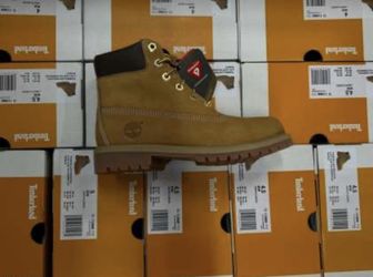 This is a Timberland Premium 6-Inch Waterproof Boot in wheat nubuck leather