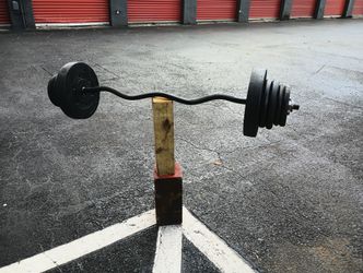 💯 pounds aprox EZ Curl Bar with Weight Plates