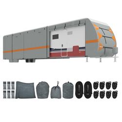 DWVO 38-40FT Travel Trailer Cover RV Cover Camper Cover Super Thick Waterproof Windproof Anti-UV Rip-Stop Motorhome Covers with 2 Long Straps 4 Tire C