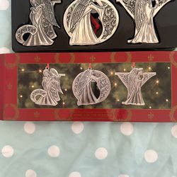 Christmas JOY ANGELS Vtg Ornaments Holiday Silver