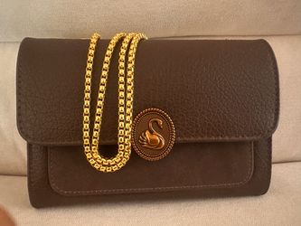 Brown Leather Clutch Bag with Gold Chain Strap