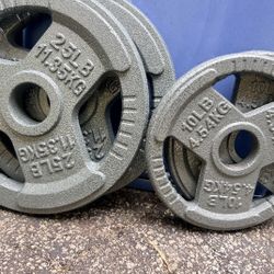 PAIR  OF  OLYMPIC  25 LB. & 10 LB.  EZ  GRIP  PLATES 