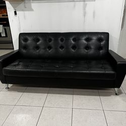Black Leather Couch Sofa Seat Modern 
