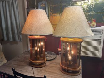 Pair Of Vintage Don Ward   Etched Glass Table Lamps