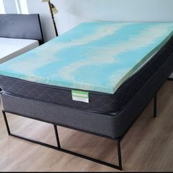 Queen Select Nature Pillowtop Mattress, Boxspring, Platform Bed Frame and Gel Topper