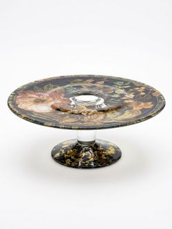 Vintage Floral decoupage Pedestal Cake Stand / Serving Platter - 12"